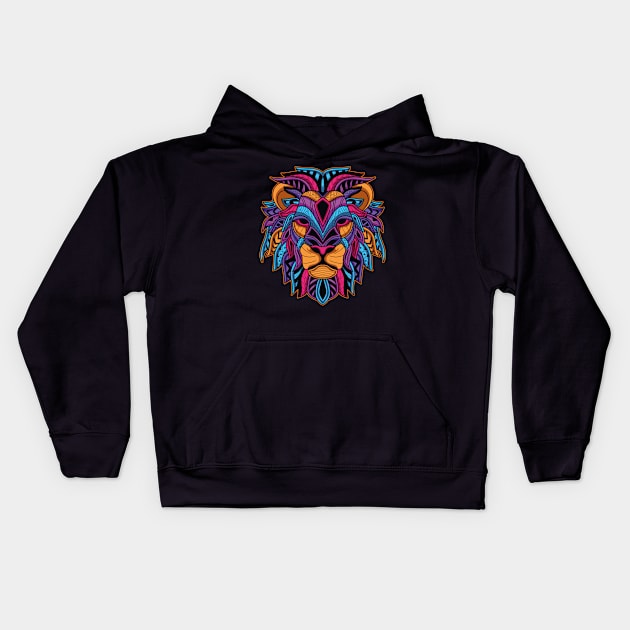 Neon Lion Head Kids Hoodie by cartoonbug